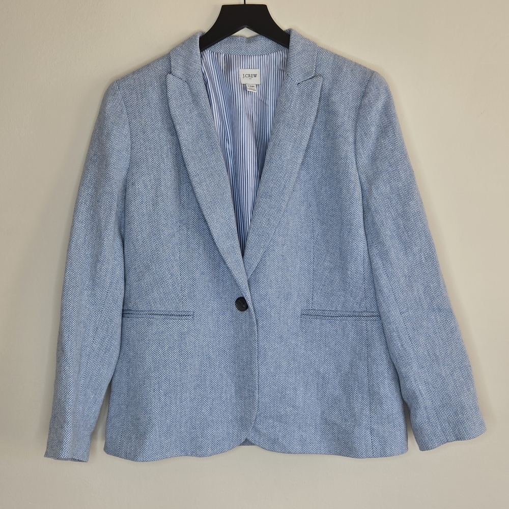 J.Crew Factory Herringbone Blazer Women’s Light Blue Tweed Preppy Classic 10P - Picture 4 of 12